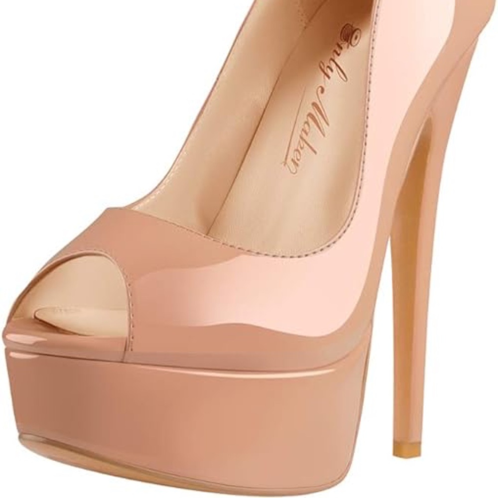 ONLYMAKER Nude Patent Leather Platform Open Toe Heel, Brand New, size 8